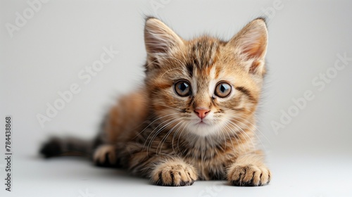 A 3D sticker of a cute kitten, placed on a solid white background, invoking feelings of cuteness and warmth