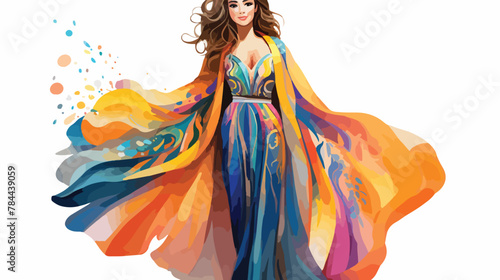 Kaftan Dress Girl Watercolor Clipart 2d flat cartoon photo