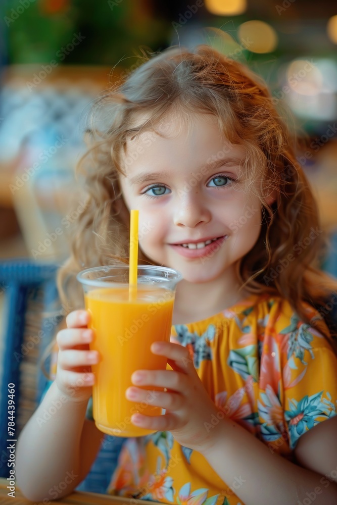 A young girl holding a glass of orange juice, perfect for healthy lifestyle concepts A young girl holding a glass of orange juice, perfect for healthy lifestyle concepts