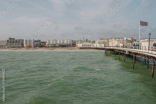 April 2023, Worthing, West Sussex, England, Uk, Beach and building around worthing seafront