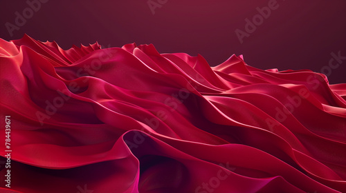 Fiery crimson waves undulate in a 3D abstract, set against burgundy darkness.