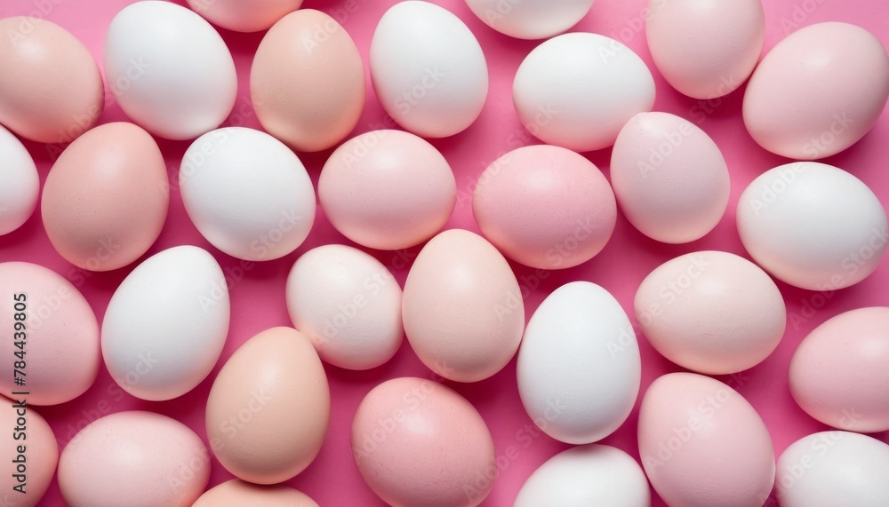 Pattern of pink and white Easter eggs over pink background Pattern of pink and white Easter eggs over pink background