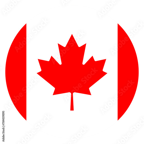 National flag of Canada. Canada flag, official colors and proportion correctly. Round shape National Canada flag. Vector illustration isolated on white background. Simple vector button flag - Canada