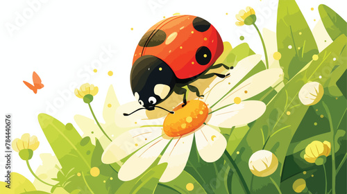 Ladybird On Flower Clipart 2d flat cartoon vactor illustration