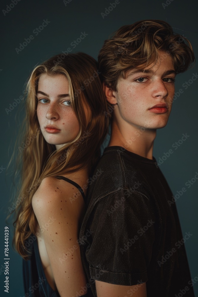 A man and a woman standing side by side. Ideal for relationship and partnership concepts A man and a woman standing side by side. Ideal for relationship and partnership concepts