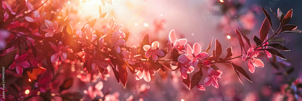 Blossoming Sakura Tree with Pink Petals Against a Sunny Background, Springtime Freshness Blossoming Sakura Tree with Pink Petals Against a Sunny Background, Springtime Freshness