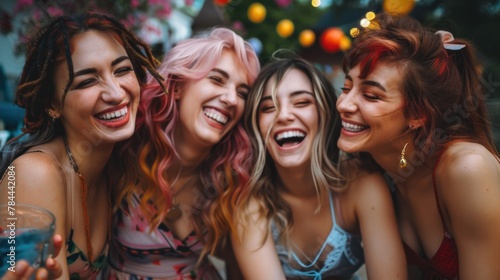 A group of young women laughing together. Perfect for social events and gatherings
