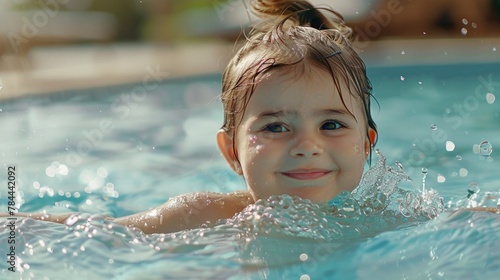 Young girl enjoying water splashing in pool  perfect for summer-themed designs