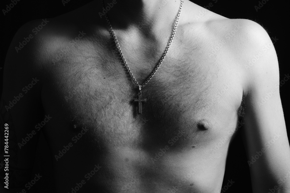 Male body closeup masculinity relief muscles man black and white