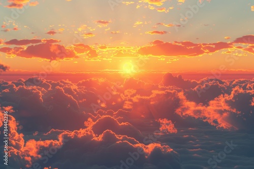 Beautiful sunset over a cloudy sky, perfect for backgrounds or inspirational content © Fotograf