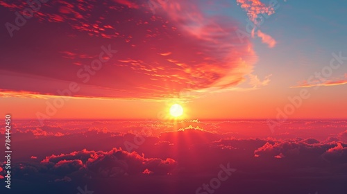 Sun setting over clouds, ideal for nature backgrounds