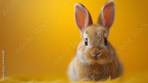 A cute cartoon sticker of a little bunny, affixed to a solid yellow background, radiating warmth and innocence ©  ALLAH LOVE
