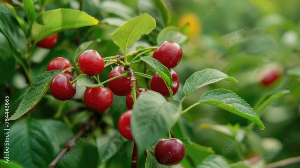 Close-up of cherries on a tree, perfect for food or nature concepts Close-up of cherries on a tree, perfect for food or nature concepts