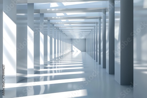 Infinite 3D abstract corridor of light beams and shadows