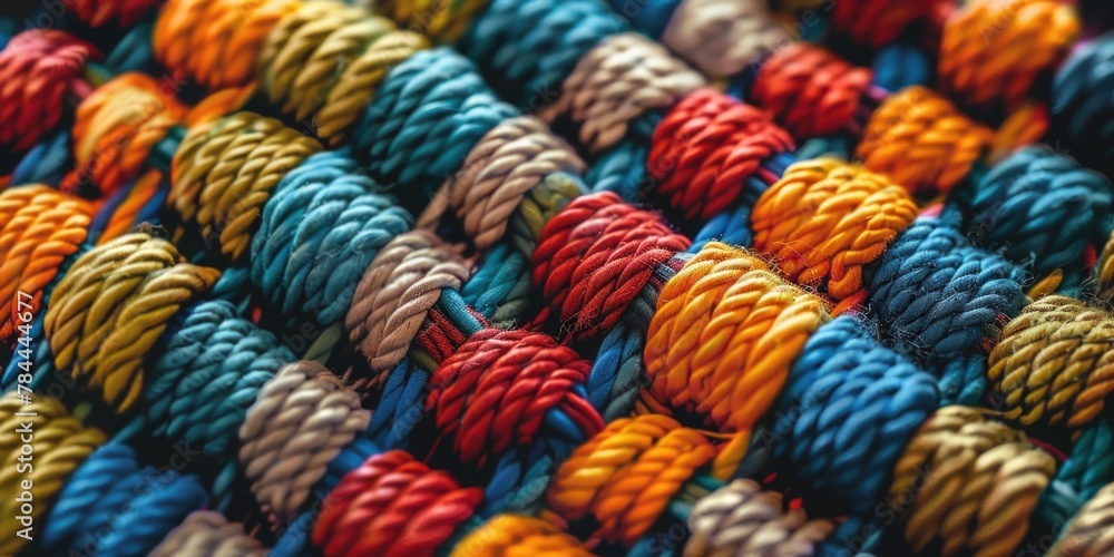 Close up of a vibrant multi colored rope, perfect for backgrounds or texture use