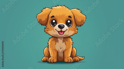 A cute cartoon sticker of a lovable puppy  placed on a solid teal background  symbolizing loyalty and companionship