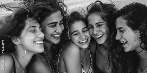 A group of girls captured in a black and white photo. Suitable for various projects photo