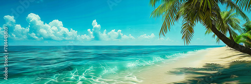 Caribbean Beach with White Sands, Azure Waters, and Scenic Palm Trees on a Bright Sunny Day