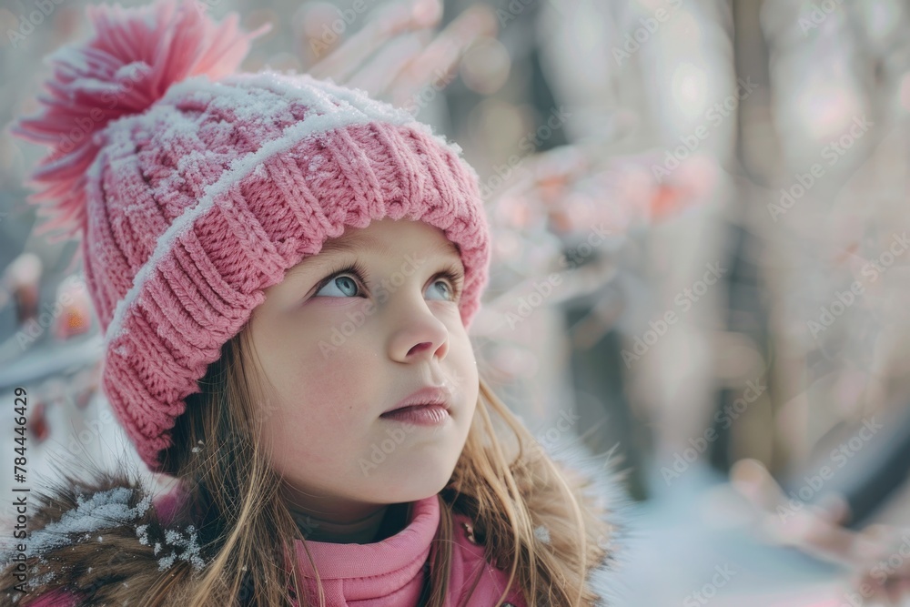 Sweet little girl dressed in pink attire, perfect for children's fashion or winter clothing advertisement Sweet little girl dressed in pink attire, perfect for children's fashion or winter clothing advertisement