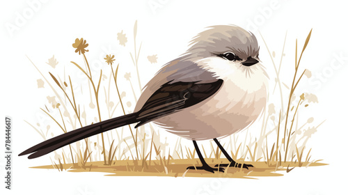 Longtailed Tit Bird In Grass Clipart 2d flat cartoon photo
