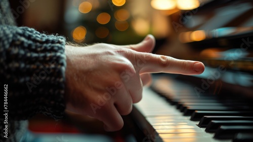 Close up of a person playing a piano, suitable for music-related projects