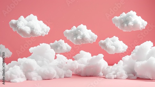 Clouds isolated on pink background, signs of meteorology, freedom, and heaven. Cute soft shapes for clouds and weather icons.