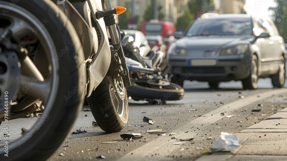 Obraz premium Motorbike Accident on the road with a car
