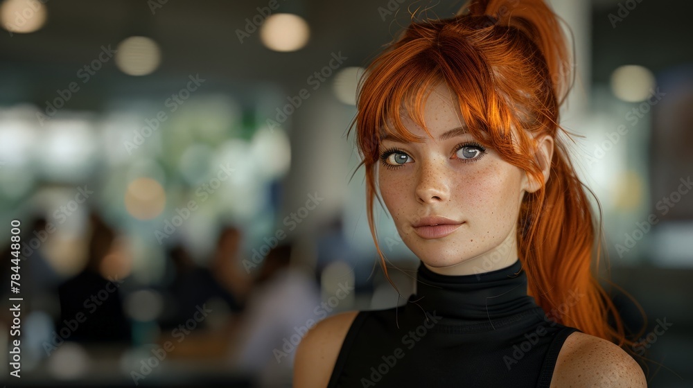 Woman with red hair and black top Woman with red hair and black top