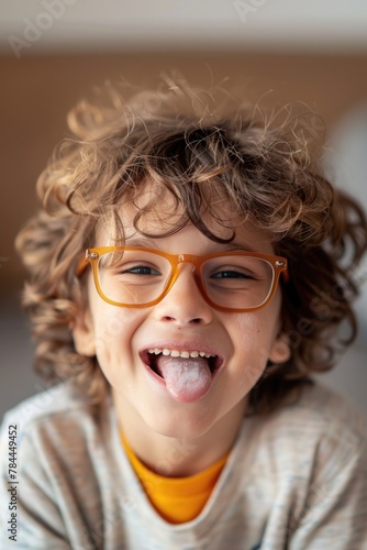 A young boy wearing glasses making a silly face. Perfect for educational or humorous content
