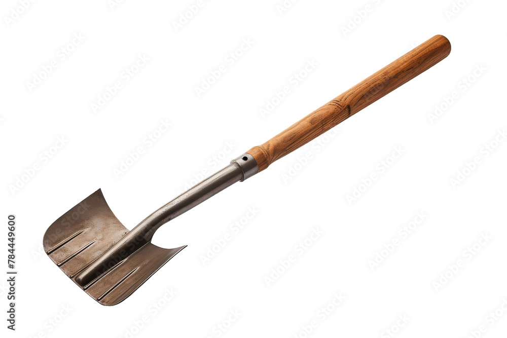 Elegance in Simplicity: A Wooden-Handled Shovel on White. On White or PNG Transparent Background. Elegance in Simplicity: A Wooden-Handled Shovel on White. On White or PNG Transparent Background.