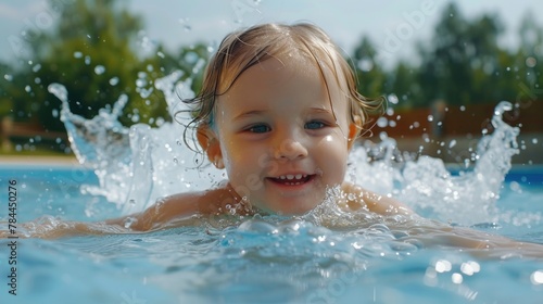 A young child having fun in a pool. Perfect for summer themed designs