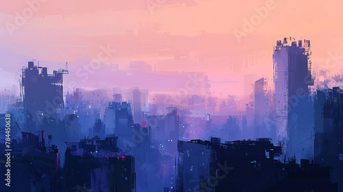 Cityscape transitions to twilight, indigo and mauve painting a calm as the bustle fades.