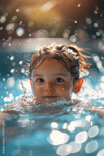 Young girl enjoying a swim, perfect for summer activities concept