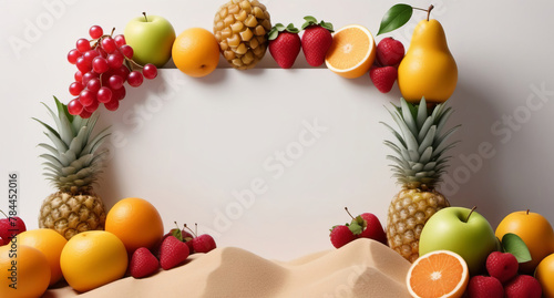 summer banner background template. summer greetings card. white empty frame, copy space for text with beach elements.