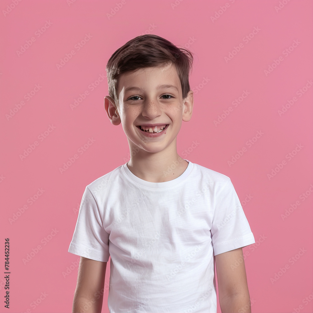 Cute boy smiling on pink background
Cute boy smiling on pink background