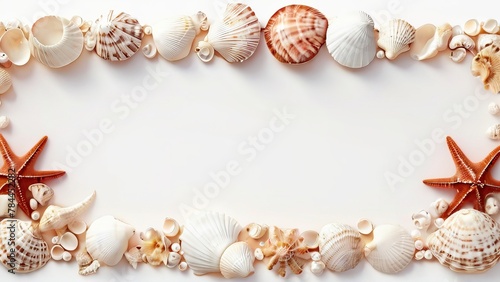 summer banner background template. summer greetings card. white empty frame, copy space for text with beach elements. © Vecs