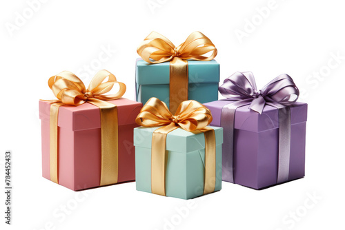 Elegant Quadruple Festive Presents. On White or PNG Transparent Background.