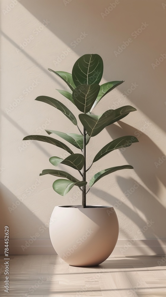 Plant in white vase on wooden floor Plant in white vase on wooden floor