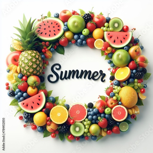 summer fruits frame  and copy space for text. summer fruits concept