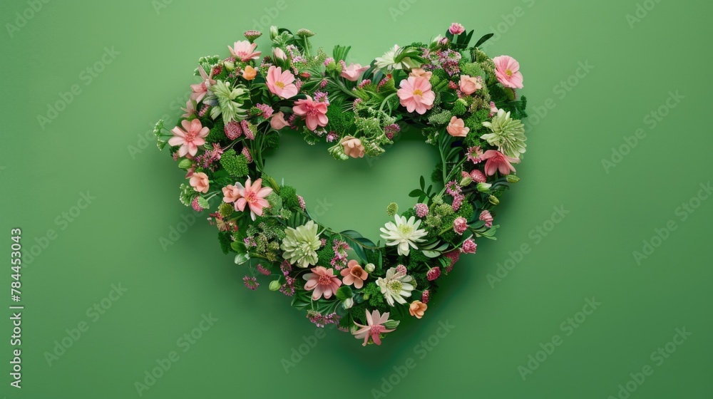 Beautiful heart shaped wreath made of flowers. Perfect for wedding invitations