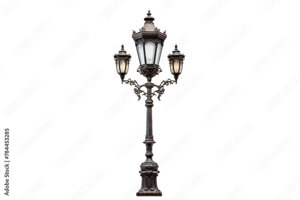 Illuminated Twins: A Lamp Post With Dual Lights. On White or PNG Transparent Background.