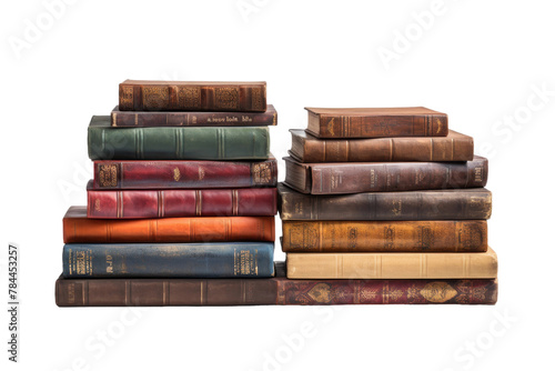 Towering Tales: A Stack of Books Reaches for the Sky. On White or PNG Transparent Background.