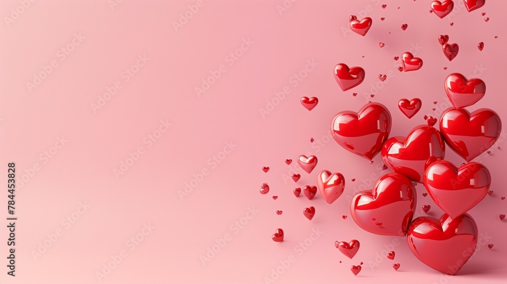 Banner background, with 3D red hearts, hearts on pink background Banner background, with 3D red hearts, hearts on pink background