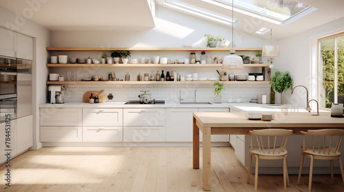 Harmony of white and wood in Scandinavian kitchen interior