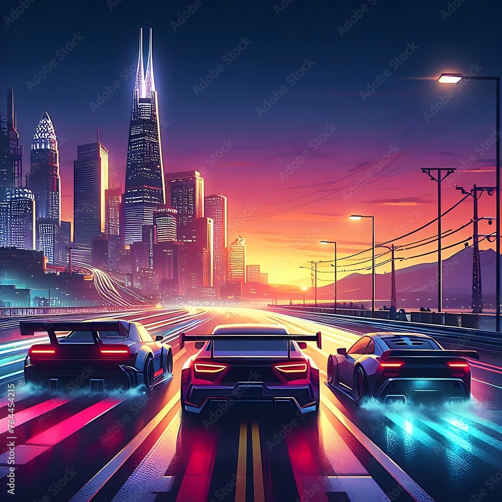 Fototapeta premium Racing game traffic at night
