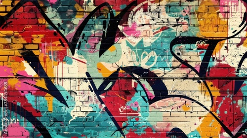 Illustration of abstract graffiti background on brick wall