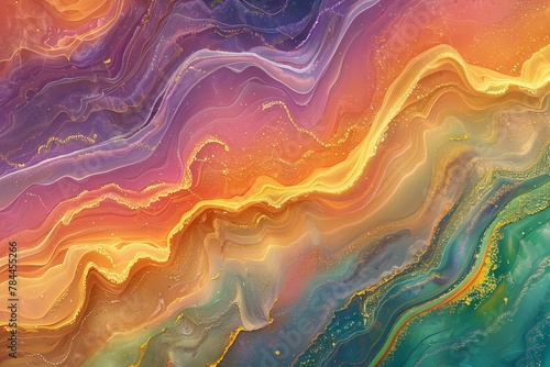 Close up of an abstract painting with multiple colors