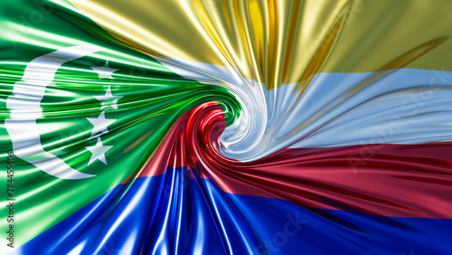 Comoros Flag in Motion - Crescent and Stars in a Colorful Twist of Unity