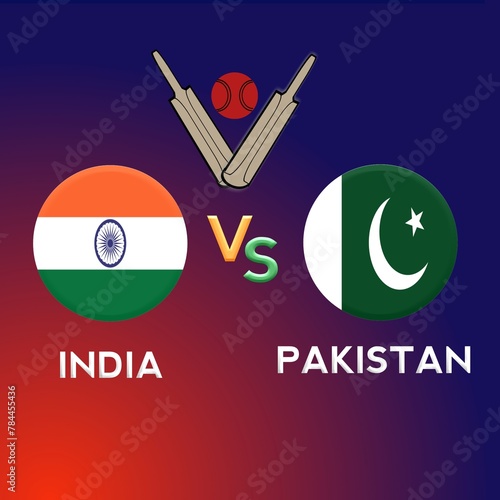 INDIA Vs Pakistan cricket  match with 3d flags. bat and ball icon on blue and red background illustration  photo