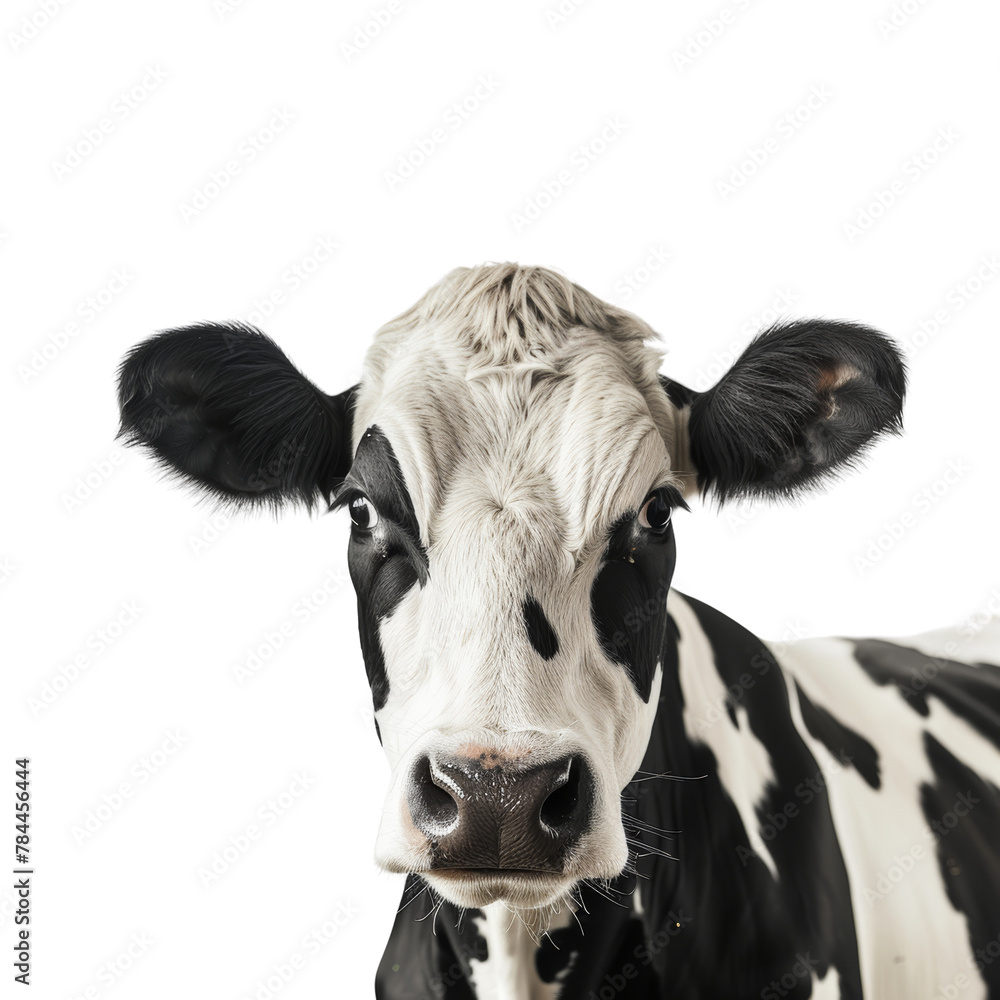 Black and white dairy cow on transparent background
